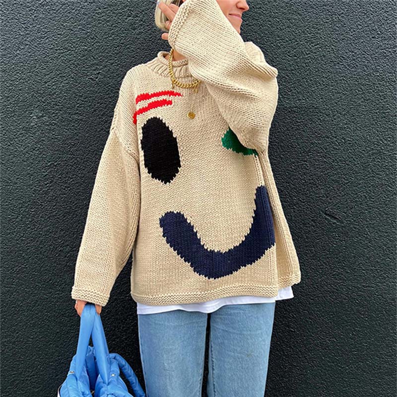 Lächeln Strickpullover Frauen - IdealeKleiden
