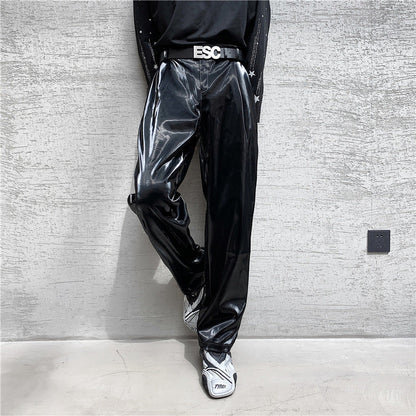 Herren Lackhose Elegante Hochzeitshose Schwarz