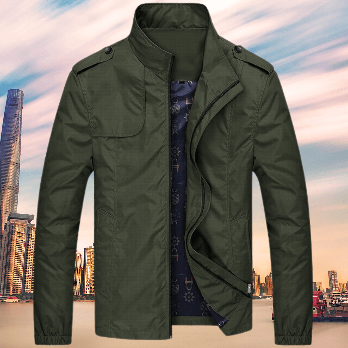 Herren Herbstjacke Oxford Stil Kragen