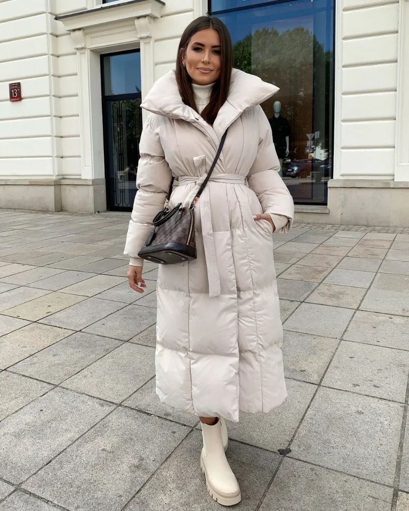 Lange Daunenjacke Damen Gürtel