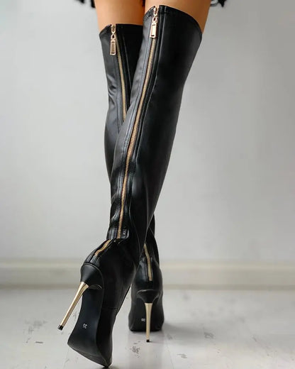 Overknee Stiefel Gold Absatz Reißverschluss
