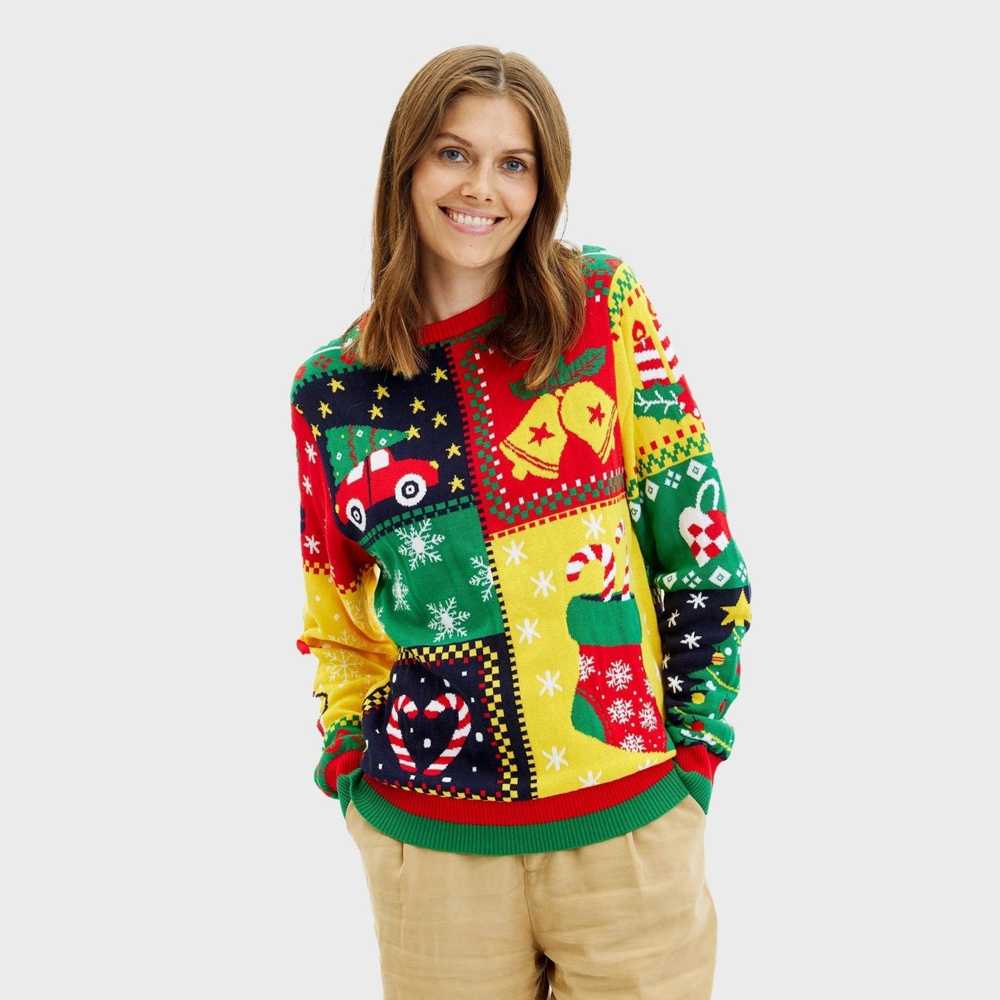 Weihnachtspullover Frauen Patchwork Stil - IdealeKleiden
