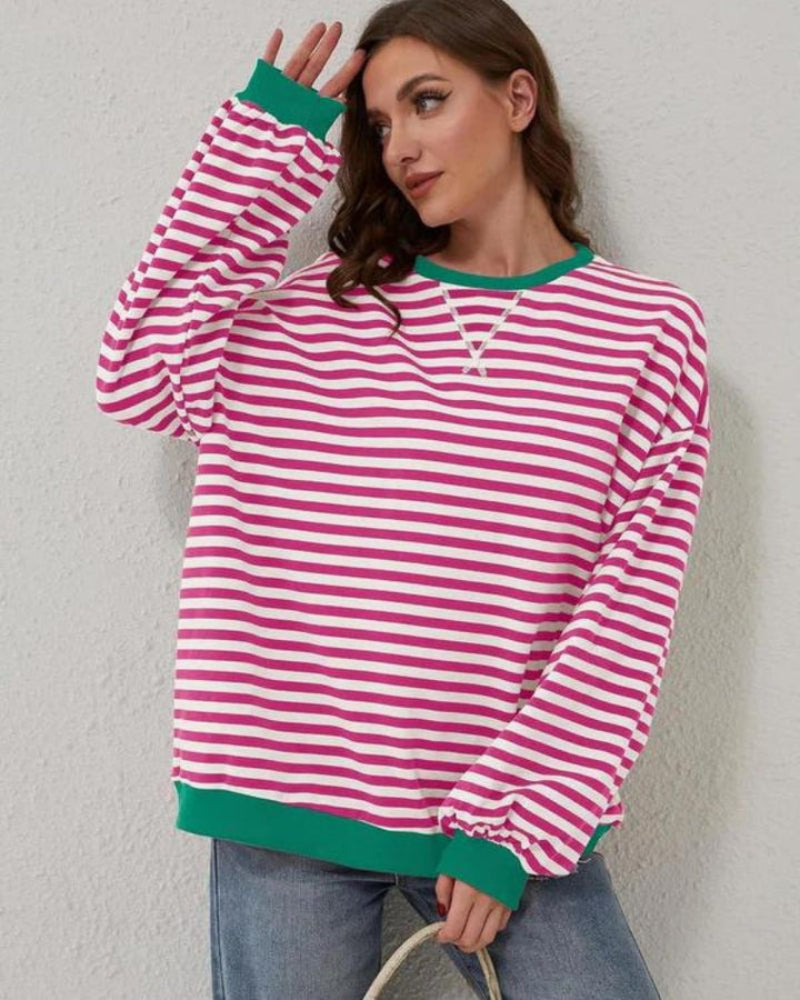 Große Größen Sweatshirt Streifen Langarm