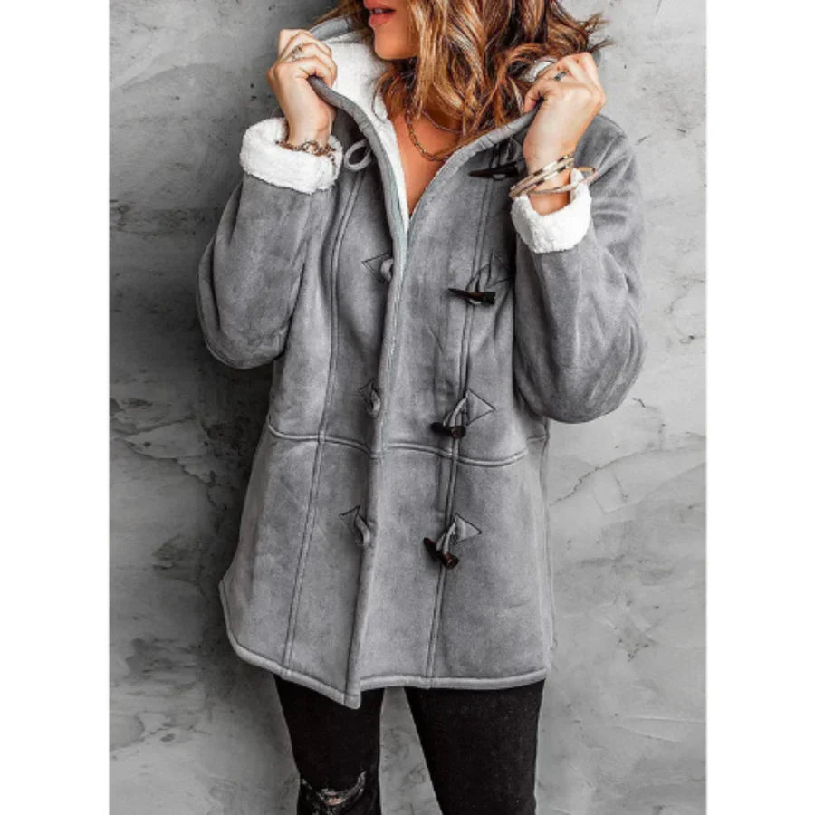 Mantel Damen Winterlich - Fleece Mantel mit Kapuze