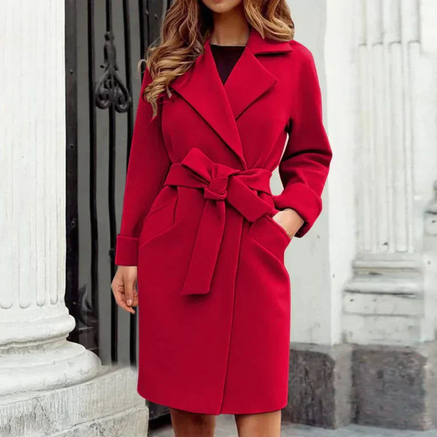 Klassischer Trenchcoat Wollmix Damen Knielang