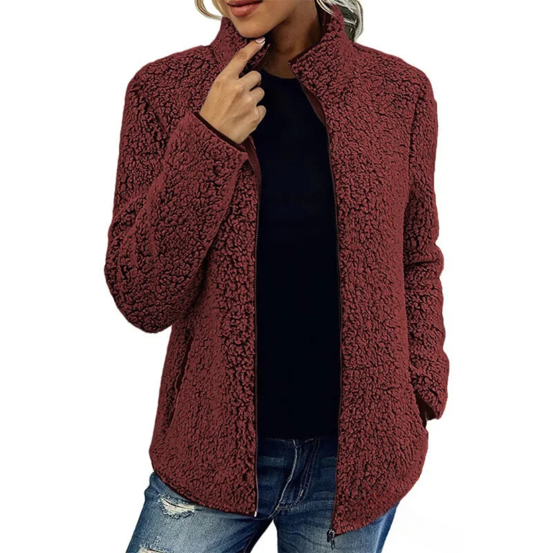 Weiche Damen Teddyjacke Hochgeschlossen Mit Reißverschluss - IdealeKleiden