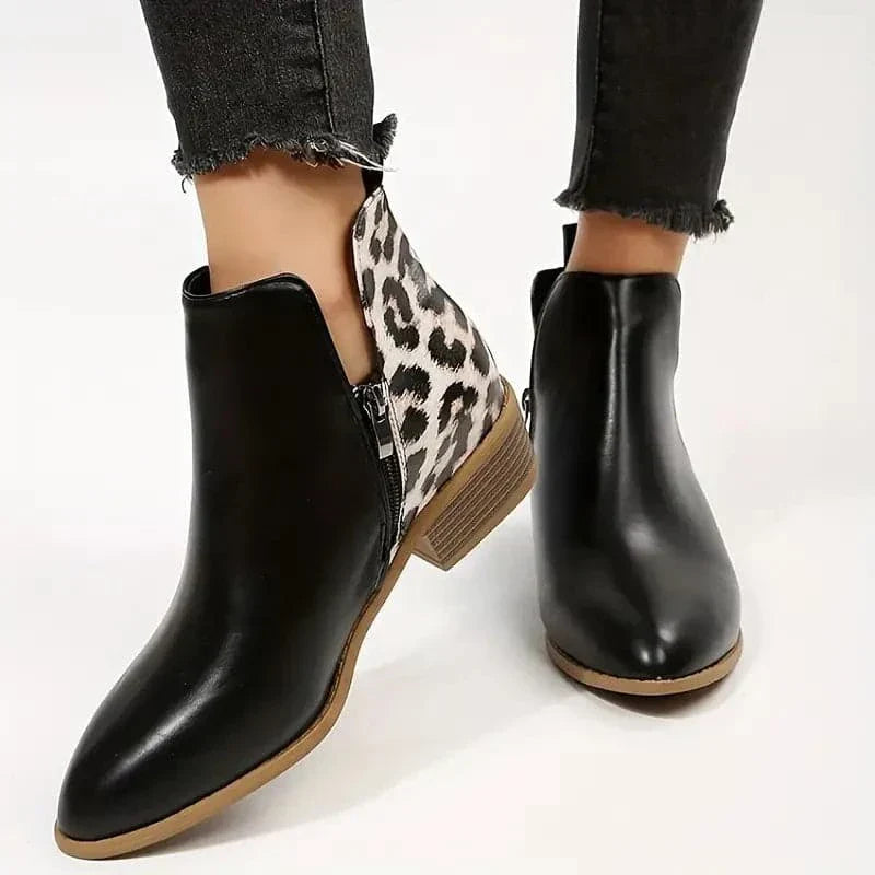 Stiefeletten Damen Spitze Zulaufend Niedriger Absatz - IdealeKleiden