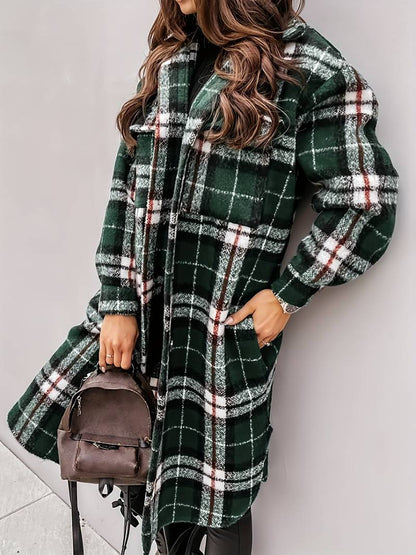 Damen Wolljacke Karomuster Warm Elegant Knöpfe