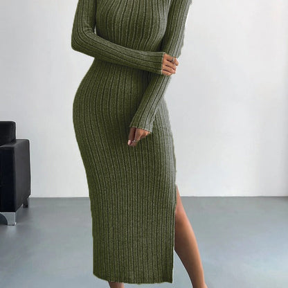 Langes Damenkleid Strick Optik