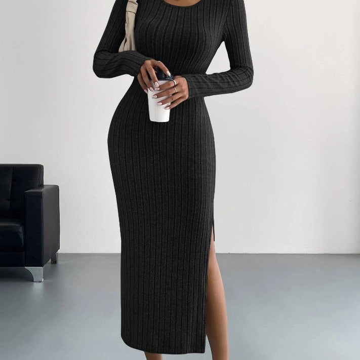 Langes Damenkleid Strick Optik