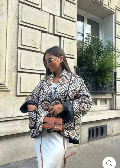 Stylische Kontrastjacke Baumwolle Weich Polsterung - IdealeKleiden