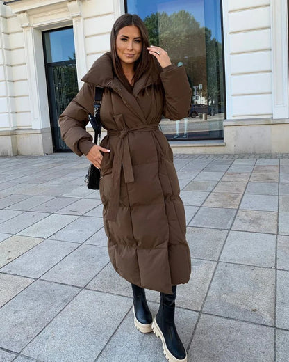 Lange Daunenjacke Damen Gürtel
