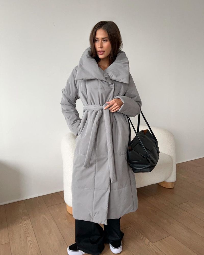 Lange Daunenjacke Damen Gürtel