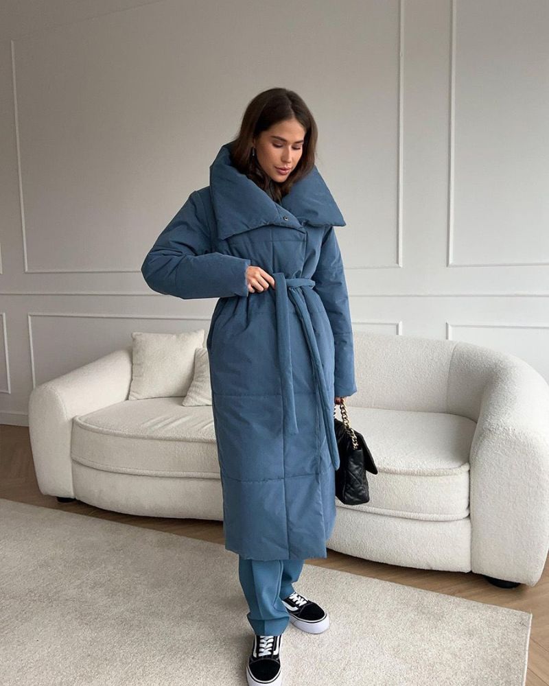 Lange Daunenjacke Damen Gürtel
