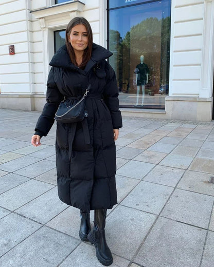 Lange Daunenjacke Damen Gürtel
