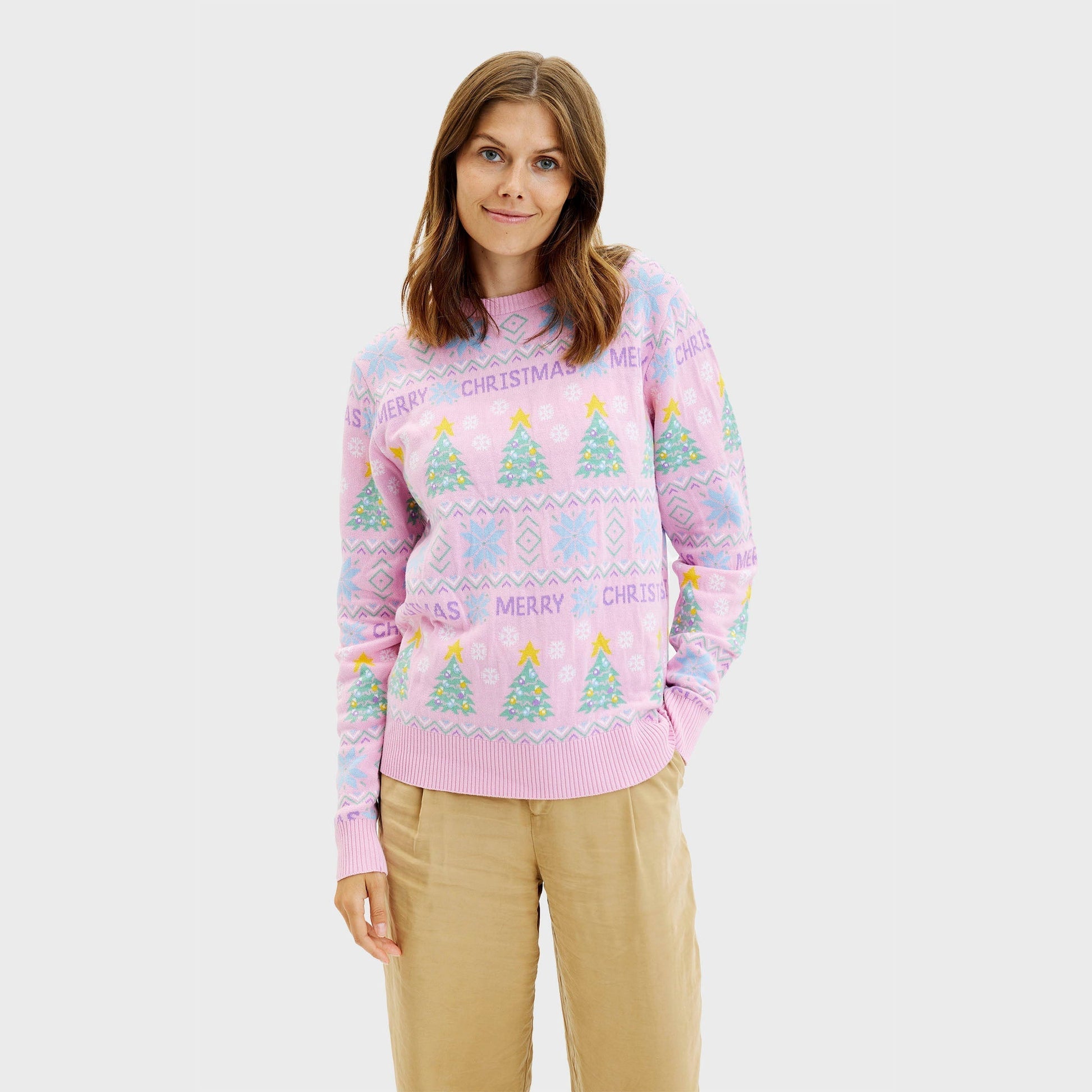 Weihnachtspullover Damen Rosa Elegant - IdealeKleiden