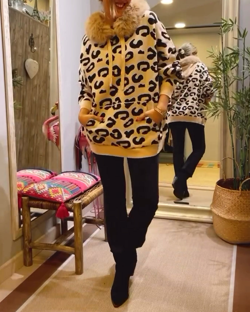 Stylisches Leoparden Sweatshirt Langarm Kapuze - IdealeKleiden
