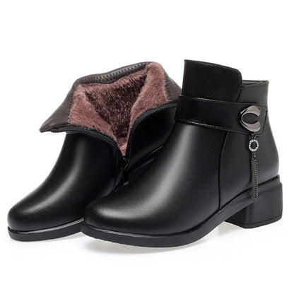 Damen Leder Stiefel Metall Schnalle Samt Optik