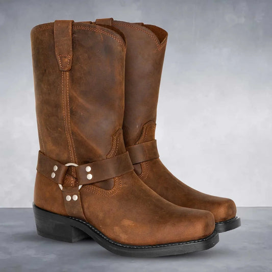 Cowboy Stiefel Leder Westernstil Mittelhoch - IdealeKleiden