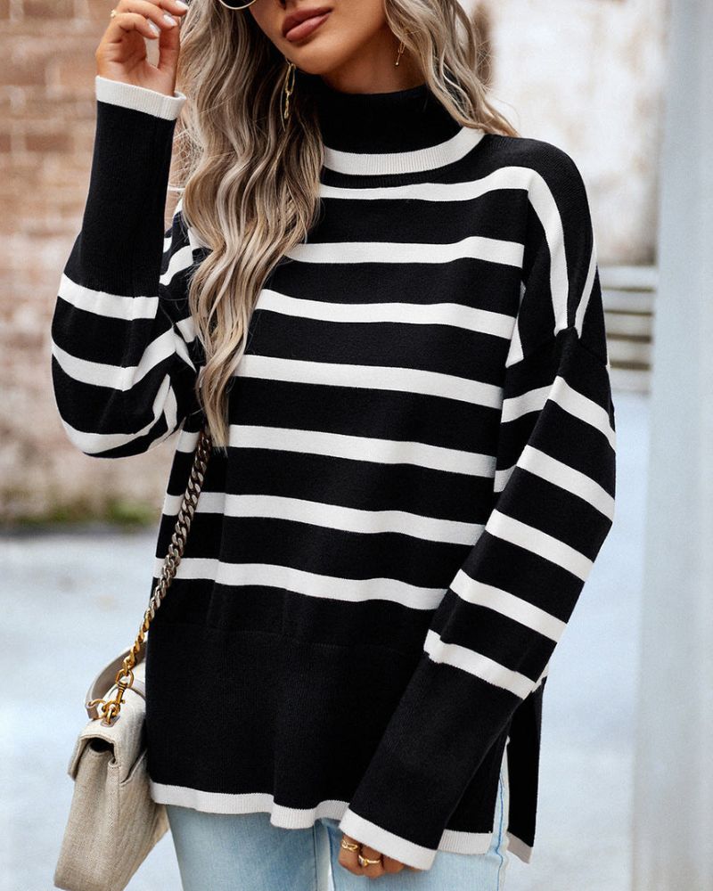 Stylischer Rollkragenpullover Streifenmuster