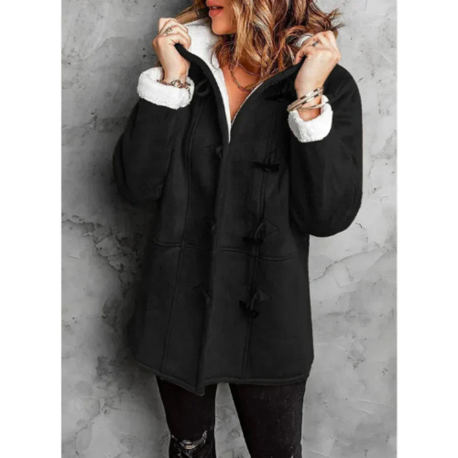 Mantel Damen Winterlich - Fleece Mantel mit Kapuze