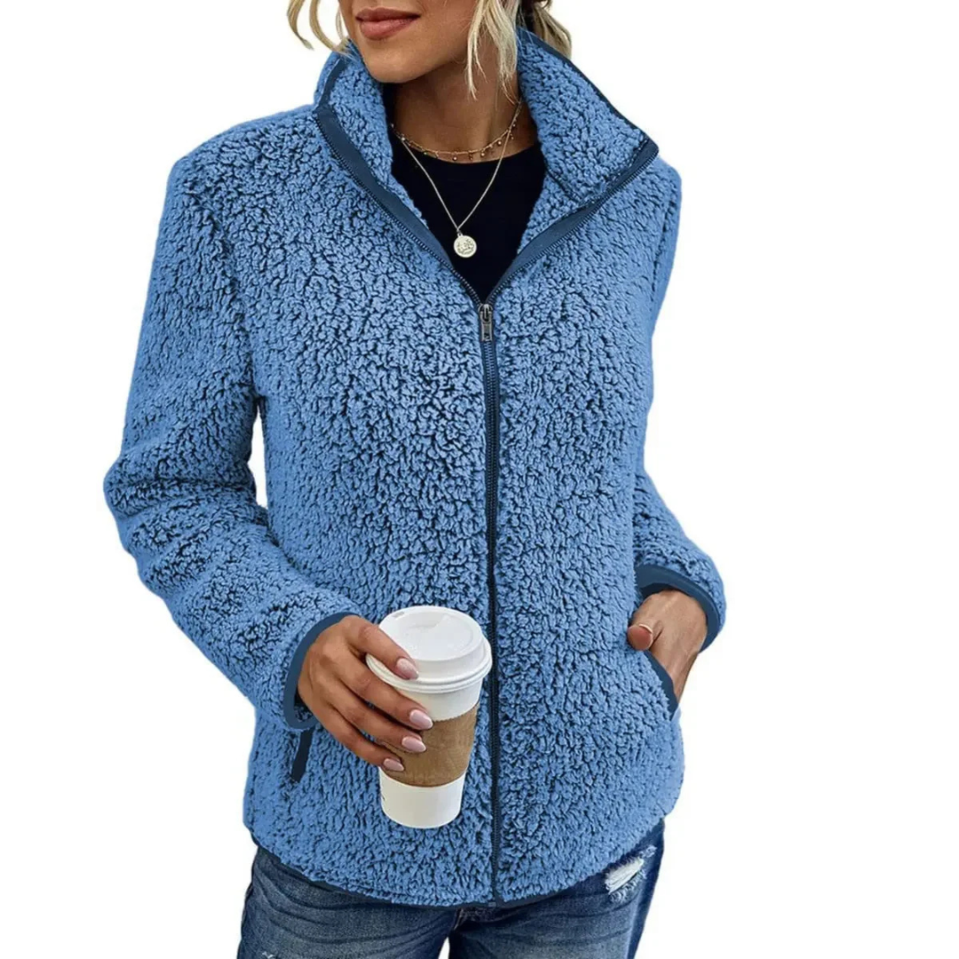 Weiche Damen Teddyjacke Hochgeschlossen Mit Reißverschluss