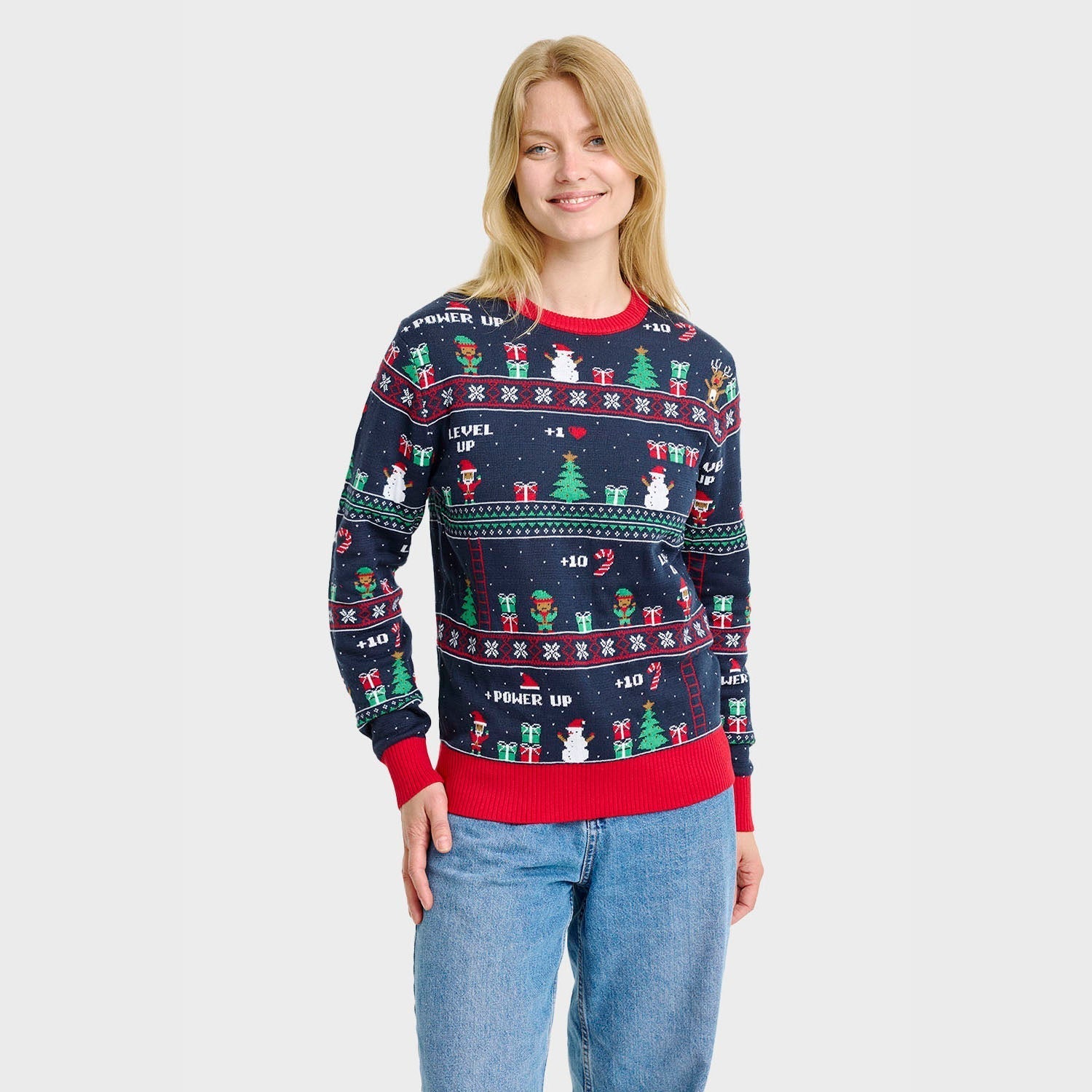 Weihnachtsstrickpullover Frauen Retro Gaming Style - IdealeKleiden