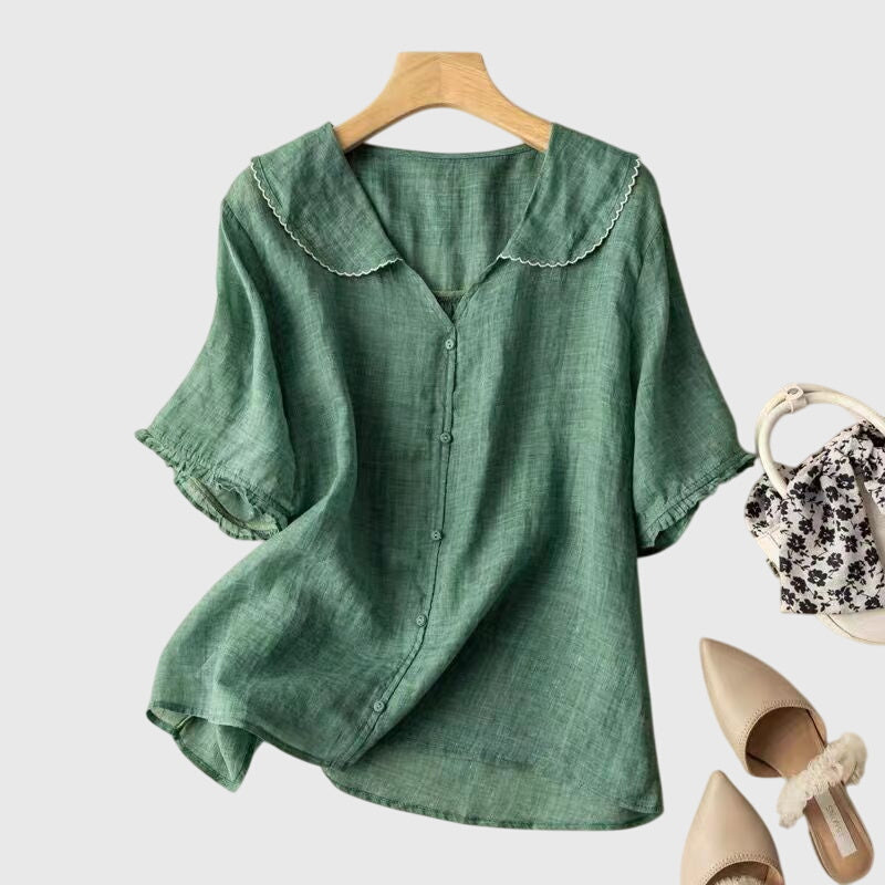 Damen Bluse Kurzärmelig Knöpfe Elegant - IdealeKleiden