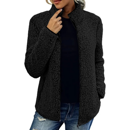 Weiche Damen Teddyjacke Hochgeschlossen Mit Reißverschluss