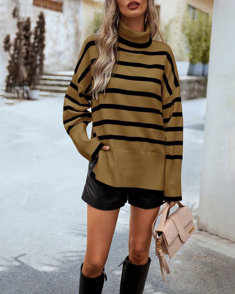 Stylischer Rollkragenpullover Streifenmuster