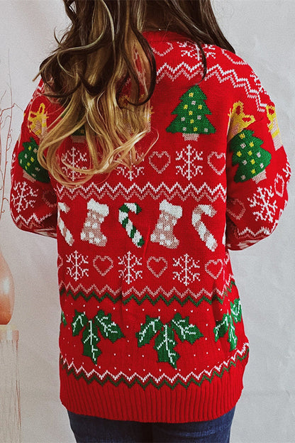 Weihnachts-Pullover Gestrickt Langarm Rundhals - IdealeKleiden