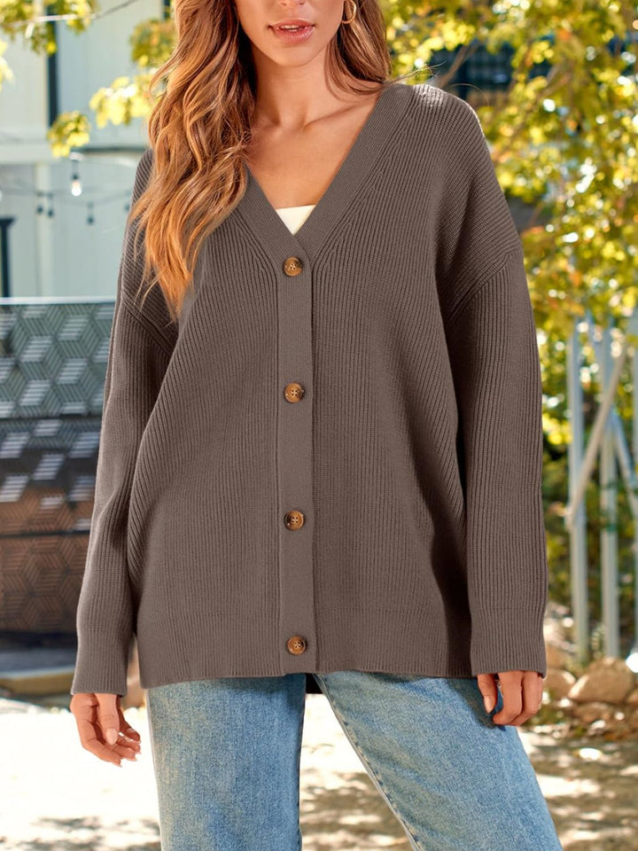Stylische Strickjacke Damen Langarm Knöpfe