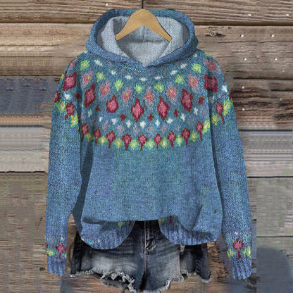 Damen Strickhoodie Winter Muster Soft