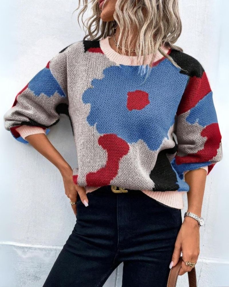 Strickpullover Damen Modern Floral-Design - IdealeKleiden