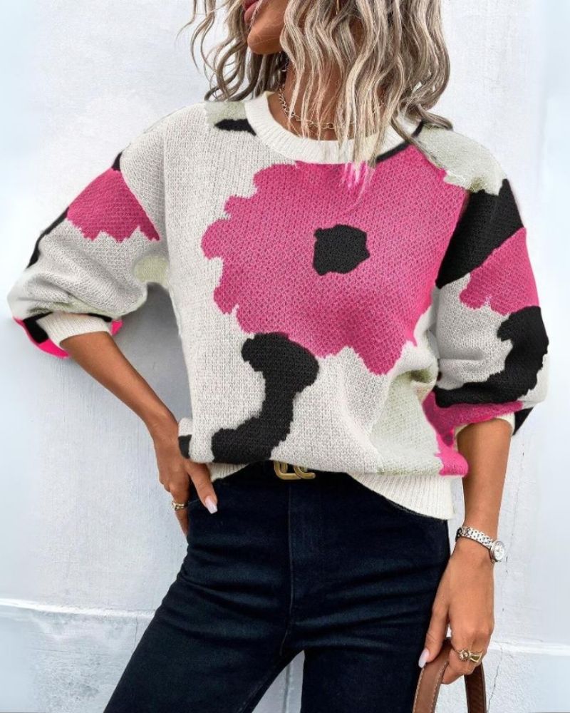 Strickpullover Damen Modern Floral-Design