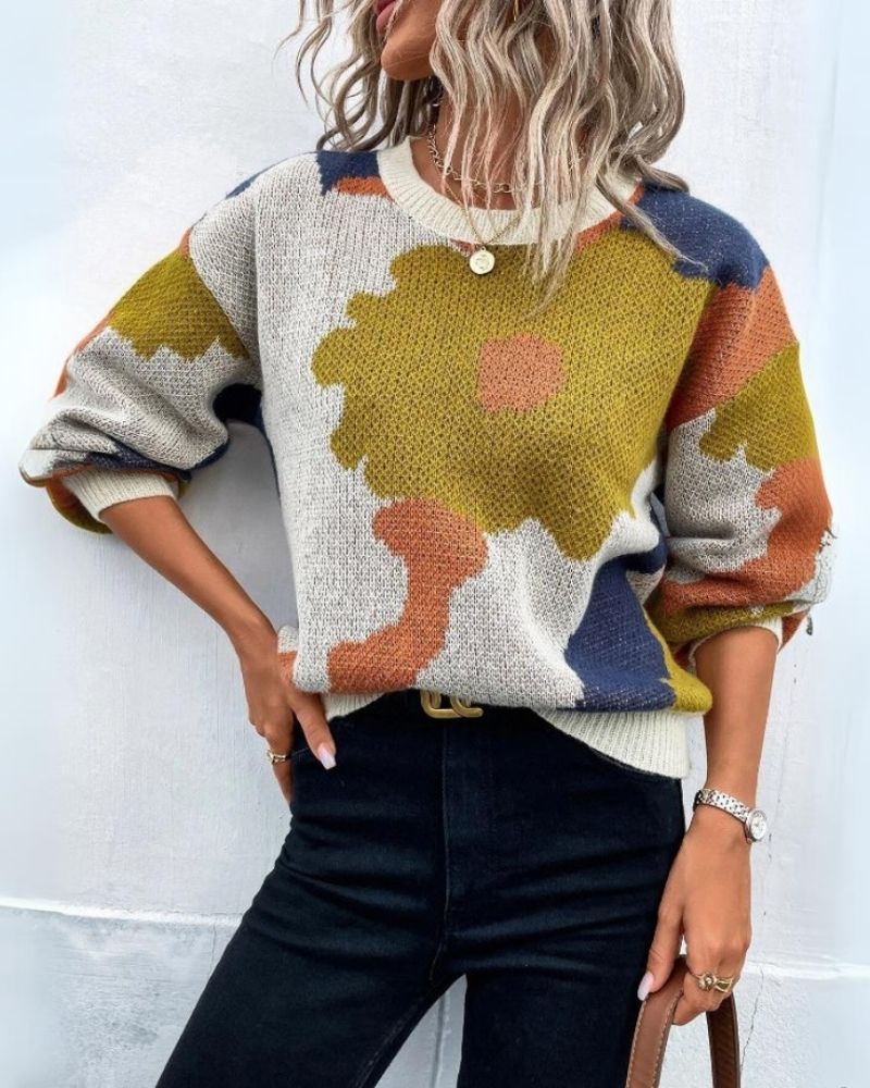Strickpullover Damen Modern Floral-Design