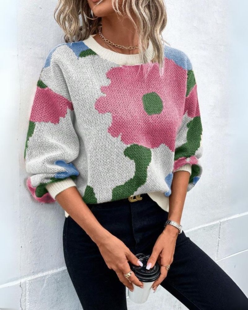 Strickpullover Damen Modern Floral-Design