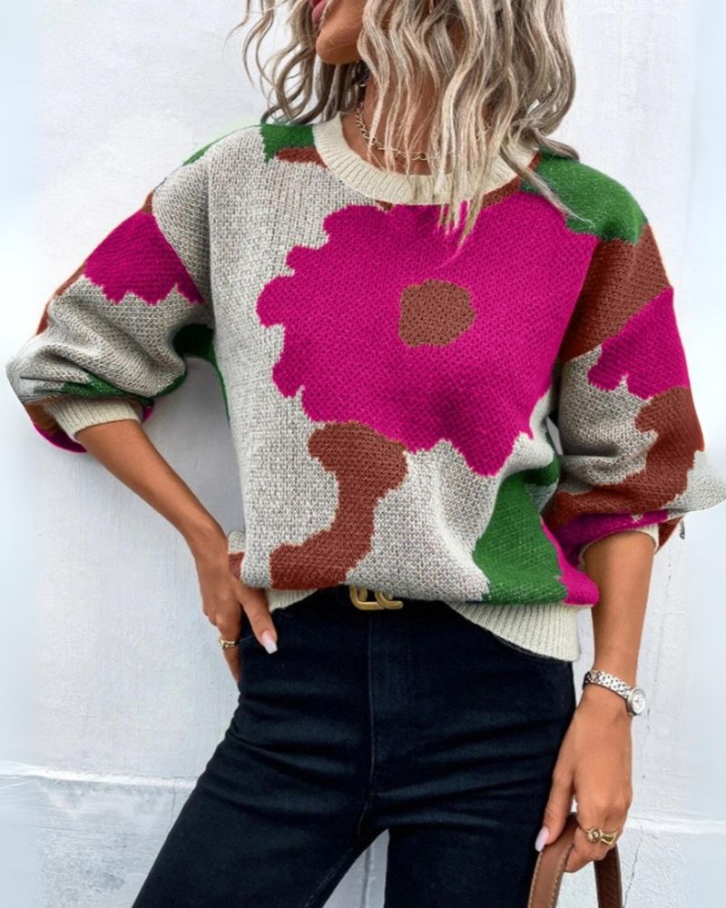 Strickpullover Damen Modern Floral-Design