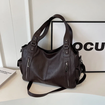 Elegante Damenhandtasche Leder Schwarz Mit Reißverschluss