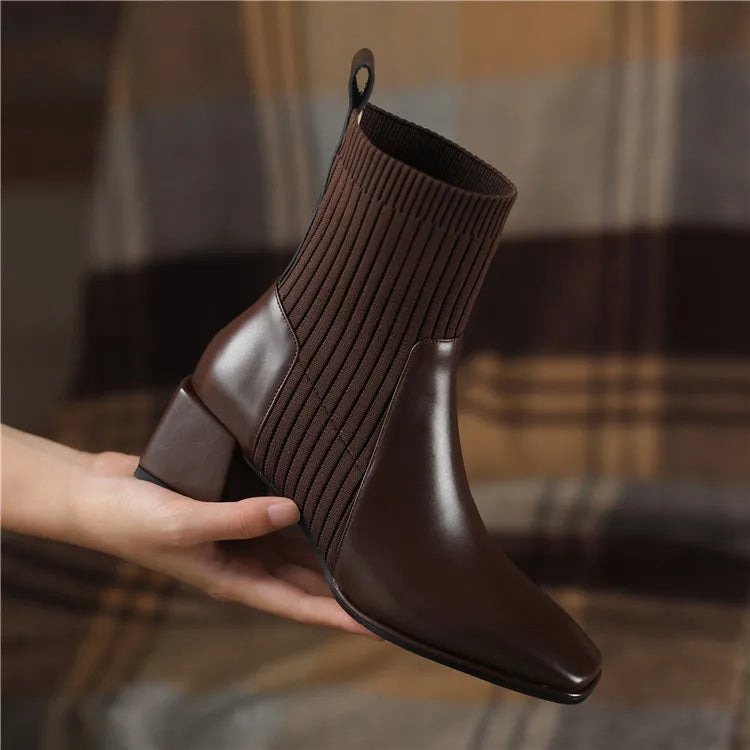 Damenschuhe Stiefel Quadratzehen Elegant Elastisch