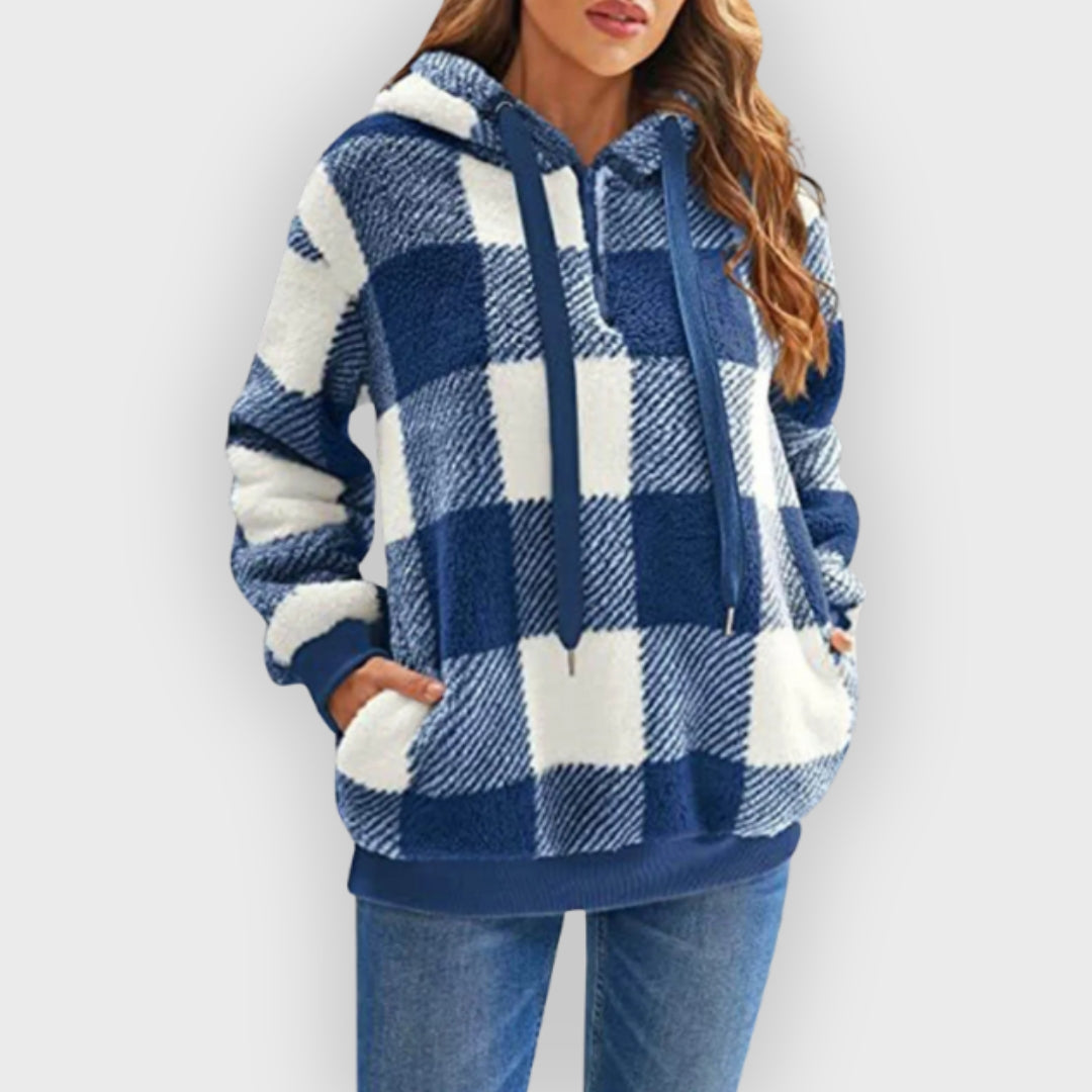 Karierte Pullover Damen Kapuze - IdealeKleiden