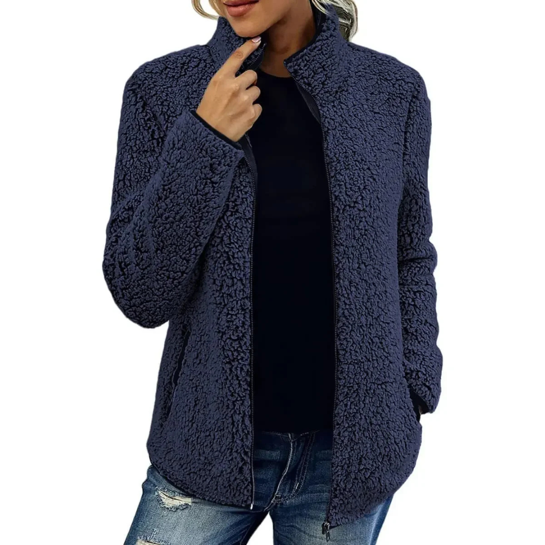 Weiche Damen Teddyjacke Hochgeschlossen Mit Reißverschluss