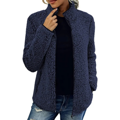 Weiche Damen Teddyjacke Hochgeschlossen Mit Reißverschluss