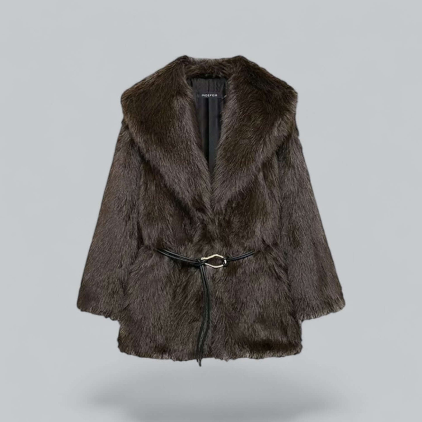 Elegante Damenkleidung | Kunstfell Gürtel Lang Mantel
