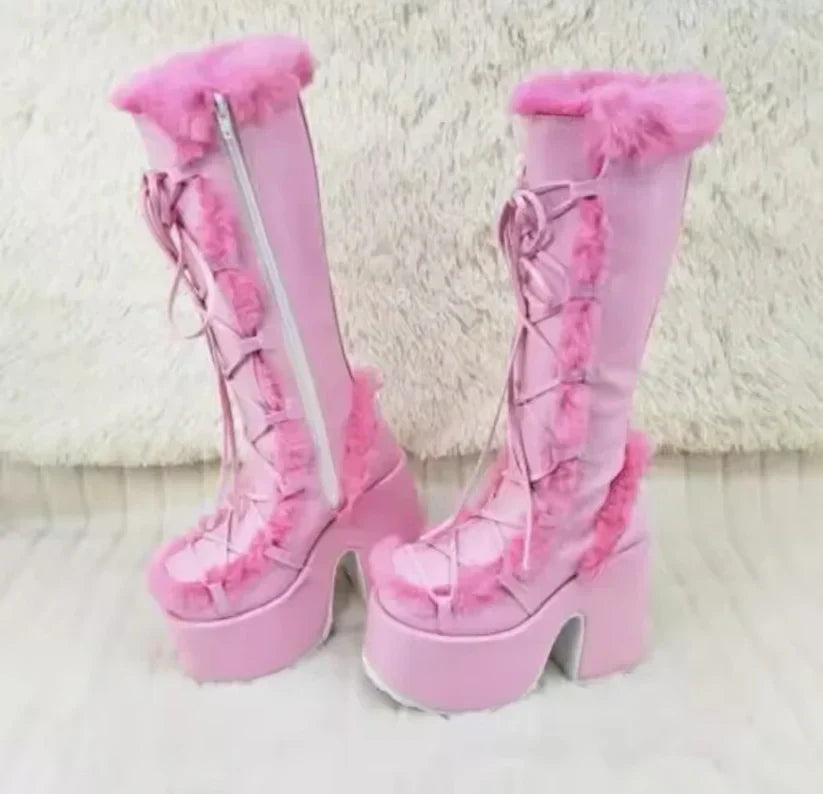 Warme Fellstiefel mit dicken Sohlen