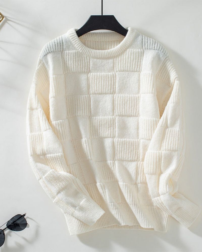 Stylischer Karo Pullover Grobstrick