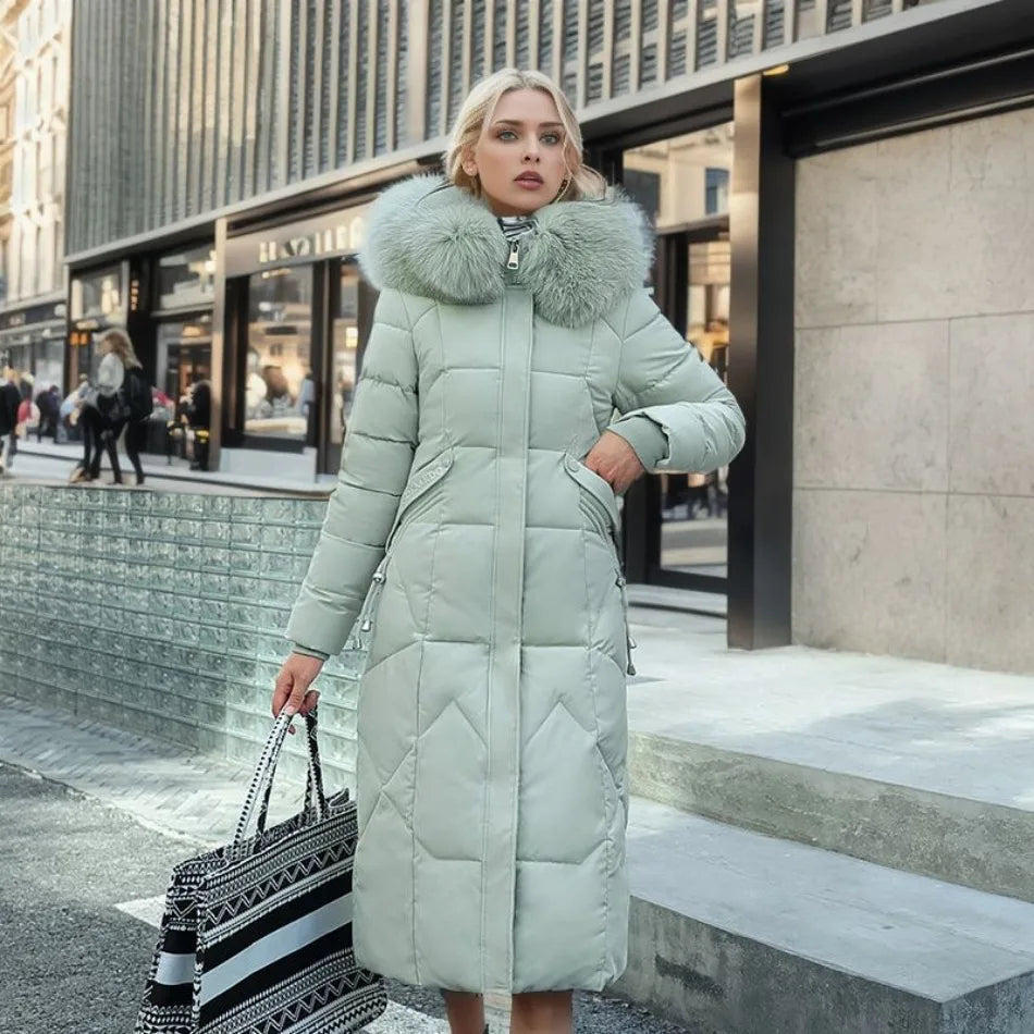 Damen Daunenmantel Lang Kragen Warm Elegant