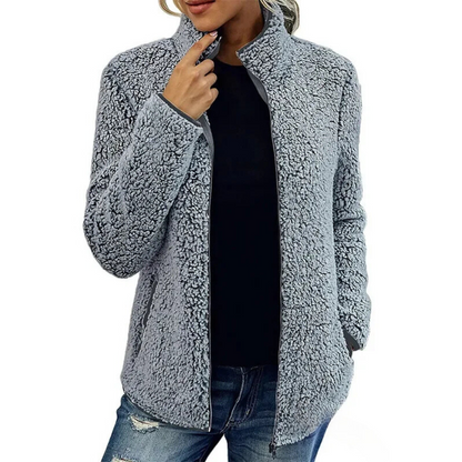 Weiche Damen Teddyjacke Hochgeschlossen Mit Reißverschluss