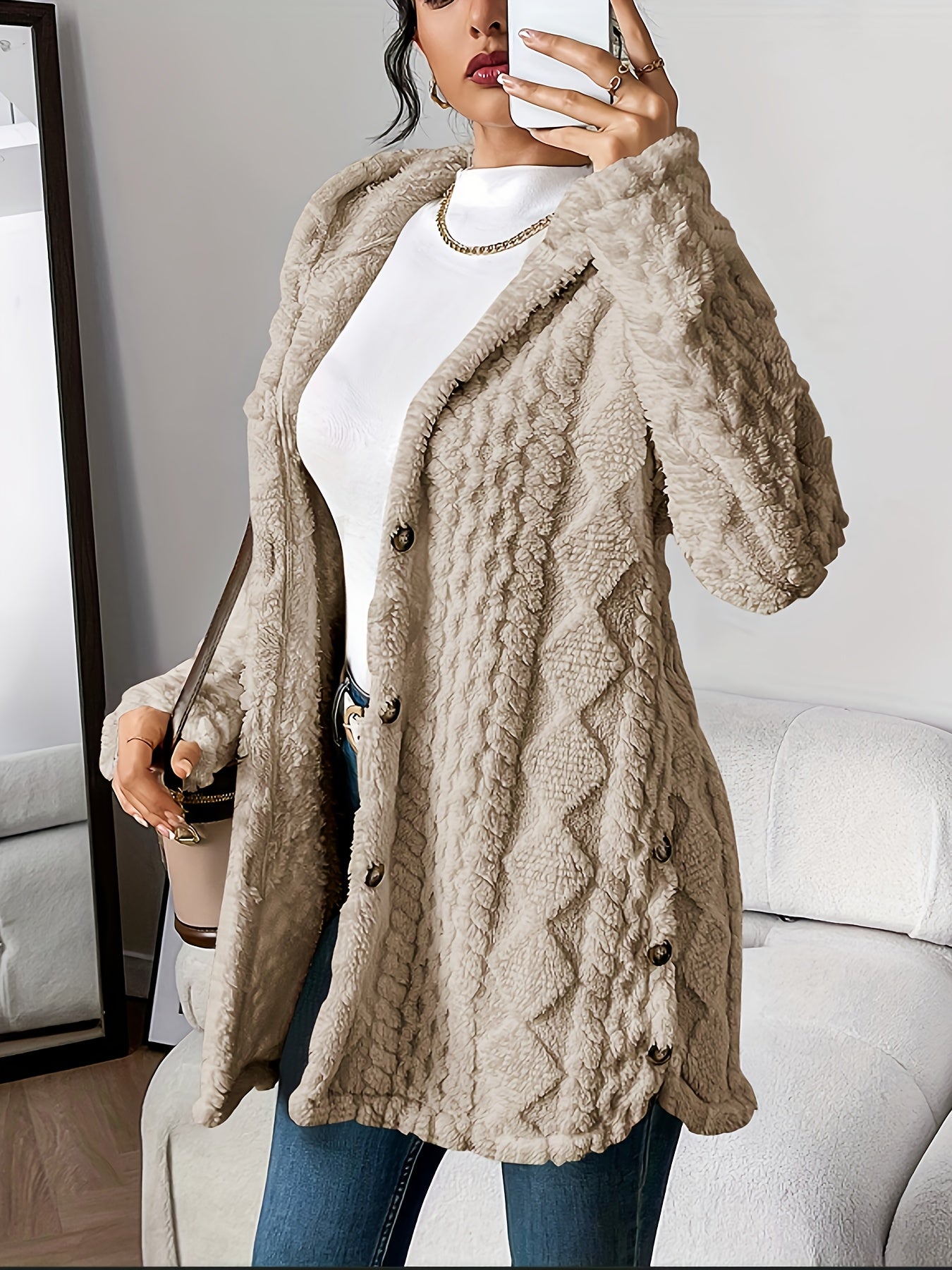 Winterjacke Damen Lang Kapuze Knöpfe