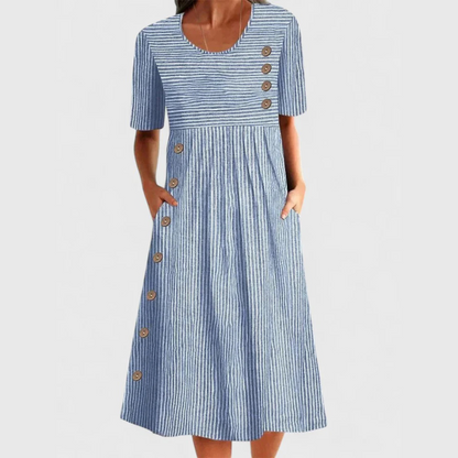 Damen Midikleid Streifenmuster Baumwolle Sommerkleid - IdealeKleiden